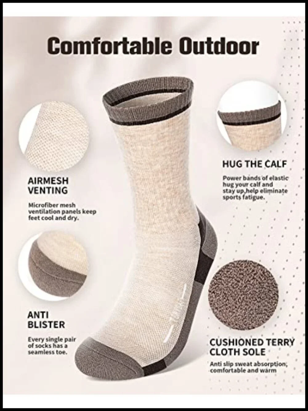 Merino Wool Hiking Socks 4 Pack Lightweight Crew Cushion